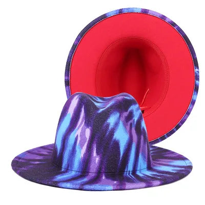 Fedora hat Women's hat wide-brimmed hat Fedora hat autumn winter men retro fashion tie-dye felt jazz Panama hat wedding hat