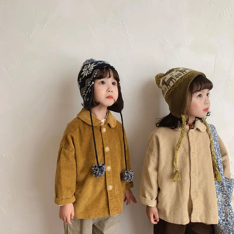 Kids Girls Coat Corduroy Shirt Tops Jacket