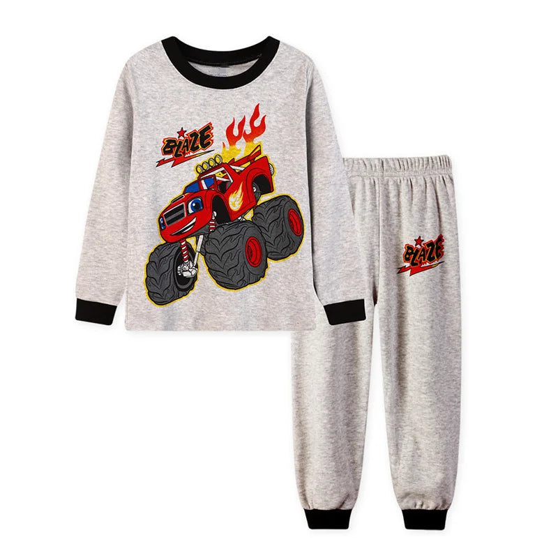 Excavator Children Pajamas Sets Kids Sleepwear Suit Sleeved T-Shirts Trousers Boy Clothes Pj's Infant Pijama Fashion Tops Pant