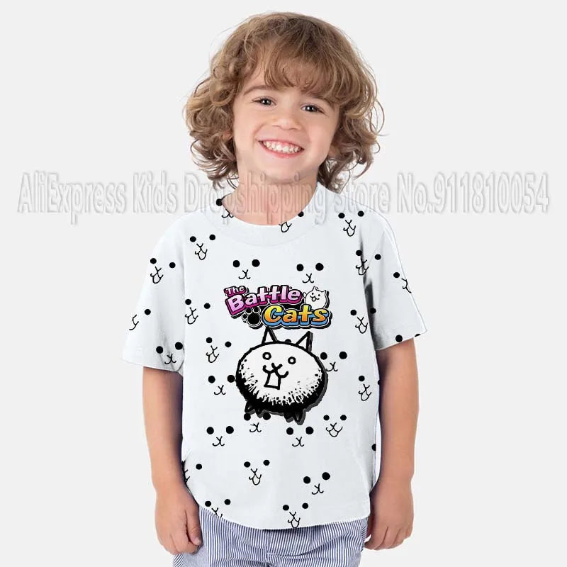 Kids The Battle Cats T Shirts Boys Girls Cartoon Game 3D Print Tshirts Summer Toddler Children Short Sleeve T-shirts Camiseta