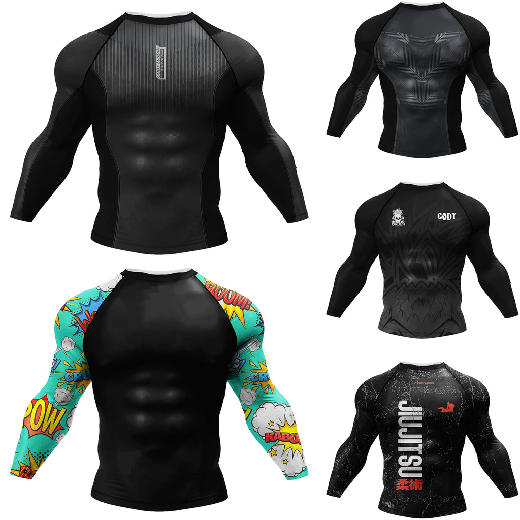 Custom Sublimated Jiu Jitsu Rashguard Long Sleeve MMA BJJ Compression Shirt with Surf Logo Wholesale for Men