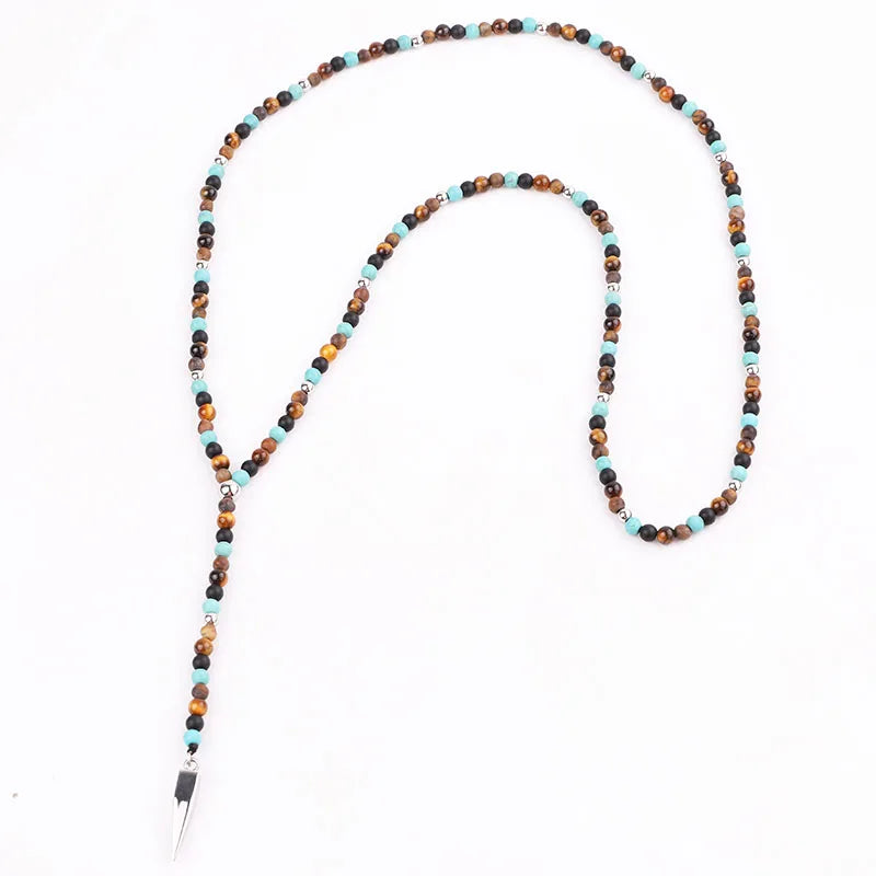 New Men Necklace Natural Stone Beads Tiger Eye Matte Onyx 316L Stainless Steel Cute Pendant Necklace Jewelry Gift Men