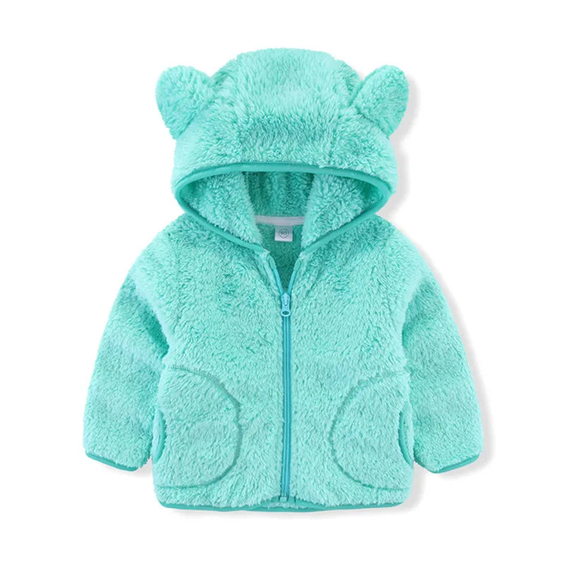 Colorful Fleece Hoodies 2-6T Long Sleeve Zipper Baby Coats for Boys & Girls Cute Hooded Jackets Kids Outerwear for Autumn Spring