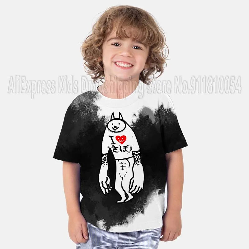 Kids The Battle Cats T Shirts Boys Girls Cartoon Game 3D Print Tshirts Summer Toddler Children Short Sleeve T-shirts Camiseta
