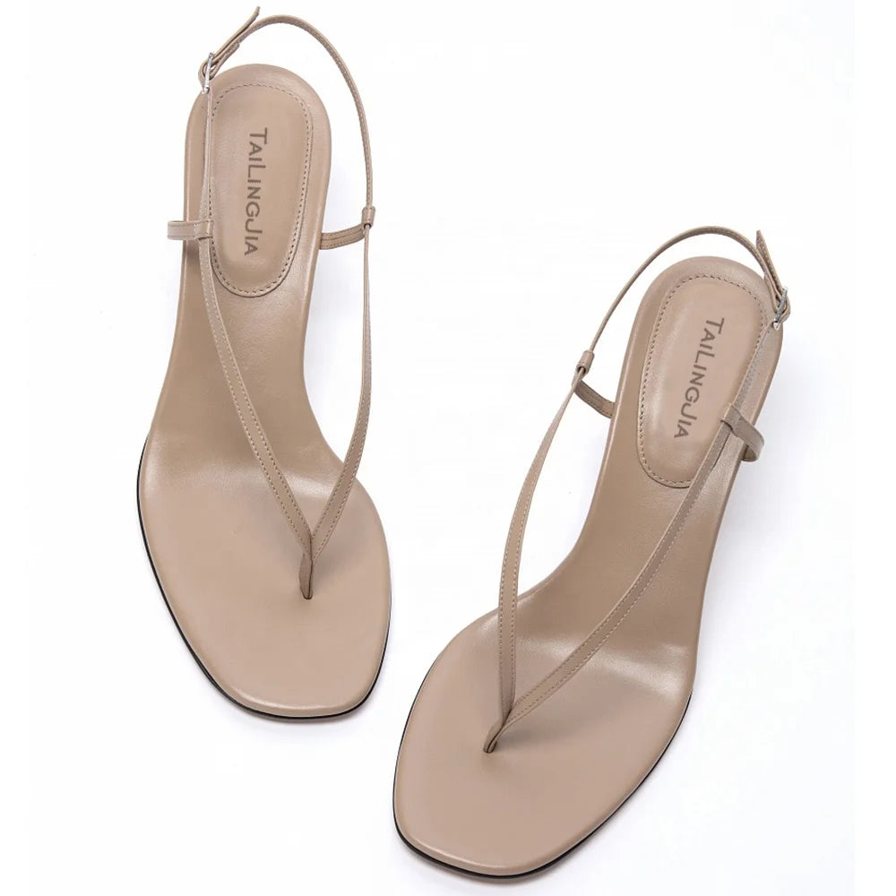 Heeled Strappy Shoes Barely There Heels for Ladies High Heel Women Thong Sandals