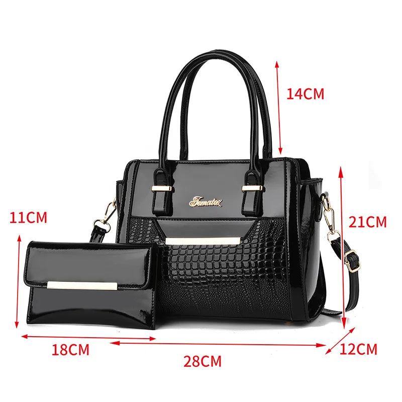 2024 New 2-piece Women's Premium PU Handbag Wholesale Leather Women's Stone Pressed Alligator Skin logo Shoulder Tote Bag