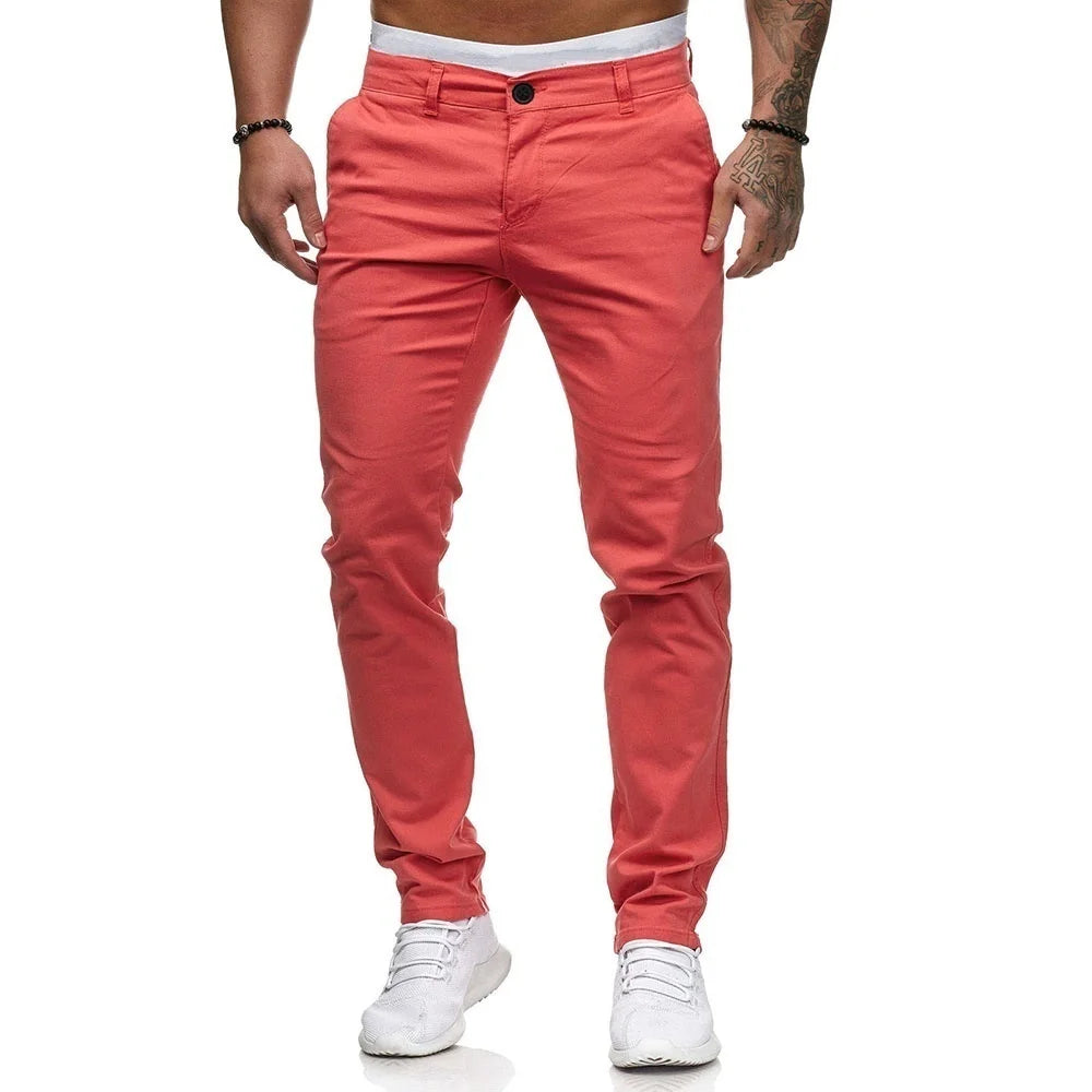 2022 New Men's Solid Color Casual Cotton Trousers Slim Straight Business Pants All-match Trousers
