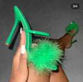 Summer New Women's Head Slippers Hairy Thin Heels High Heels European and American Fashion Women's Shoes