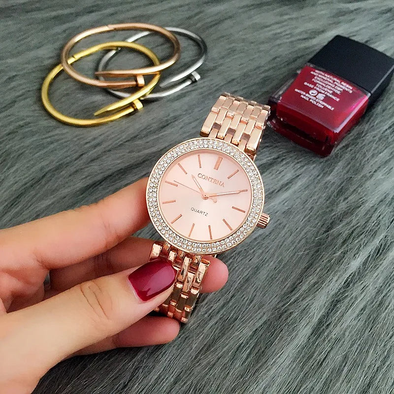 Contena Luxury Simple Women's Wristwatches Full Stainless Steel Women Quartz Watch Business Ladies Watch Clock Erkek Kol Saati