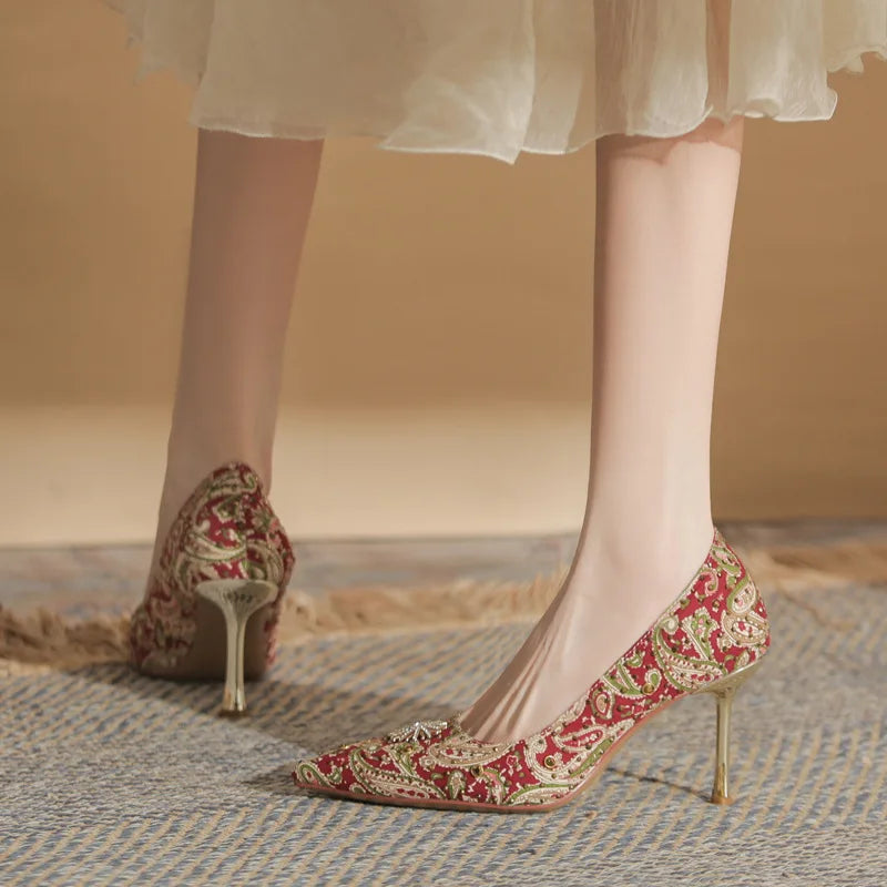 Rivet Stiletto Shoes Wedding Shoes Bridesmaid Wedding Shoes Women's New Shallow Mouth Women's High Heels Rhinestone Women