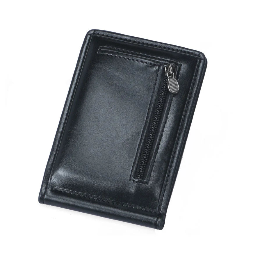 New Mini Men's Leather Money Clip Wallet With Coin Pocket Thin Purse For Man Magnet Hasp Small Zipper Money Bag