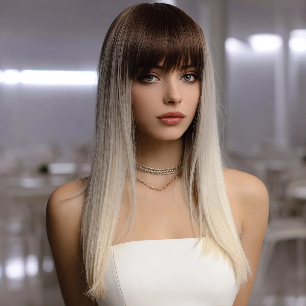 2026 SMILCO European and American Fashion Wigs Women Gray Gradient Straight Hair Wigs Synthetic Lace Front Brown Wig SM360