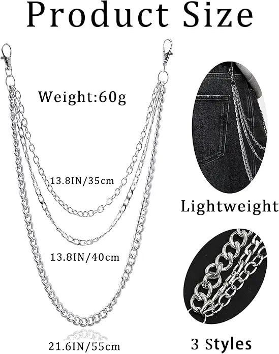 Pants Chain Goth Jean Chains Belt Punk Hip Hop Layered Trousers Chain Wallet Pocket Chains for Women Men Silver Plated