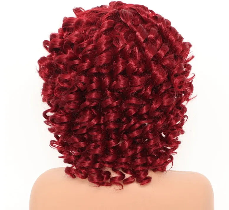Synthetic  With Bangs Black Red Hair Shoulder Length Heat Resistant Fiber for Africa America Black Women  Afro Kinky Curly Wig