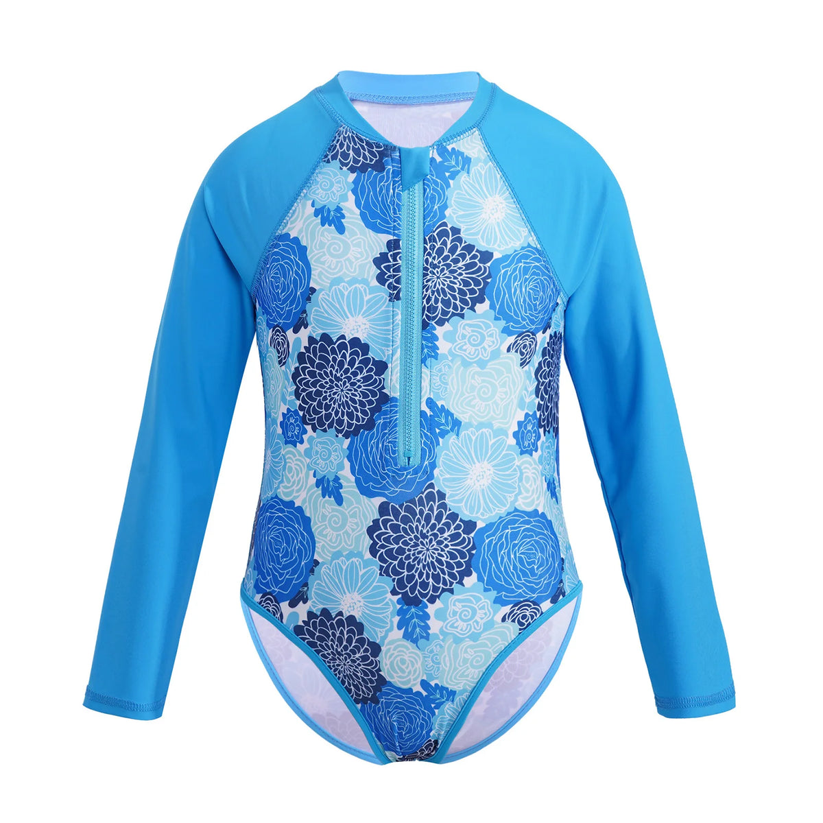 Kids Girls One-piece Swimsuit Long Sleeves Palm Printed Swimwear  Bathing Suit Sun Protection Rash Guard Surfing Diving Swim Top