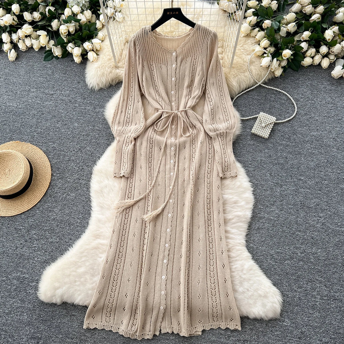 2025 Women's Casual Two-Piece Set: Turn-Down Collar Long-Sleeved Sweater & Wide-Leg Pants