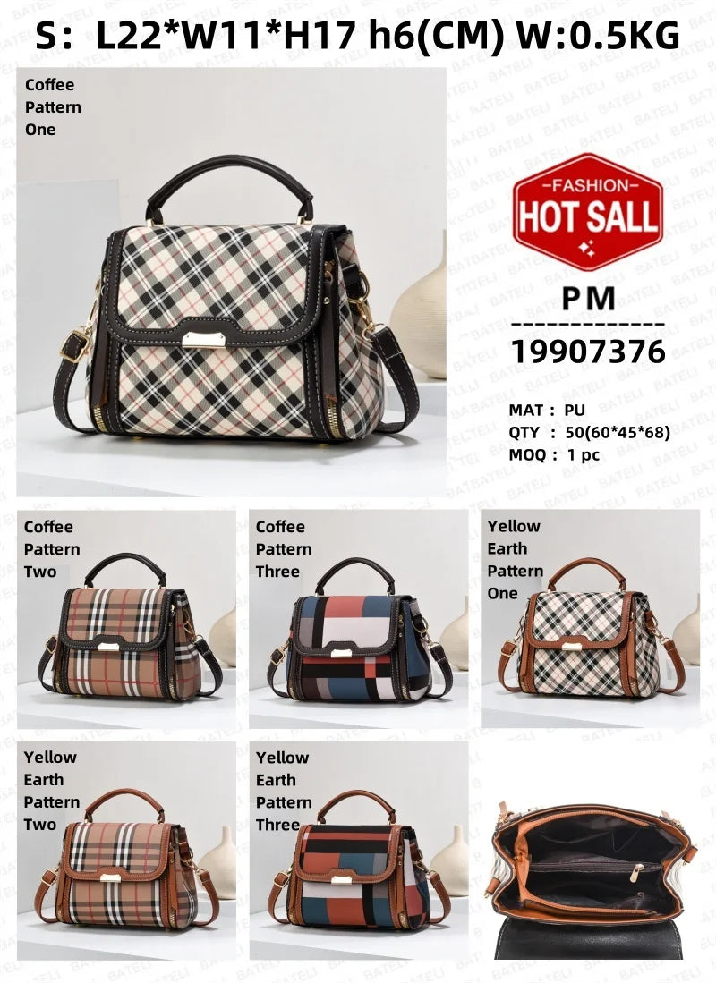 2024 New Contrast Color Small Bag Lingge Trendy Versatile One Shoulder Casual Crossbody Bag19907