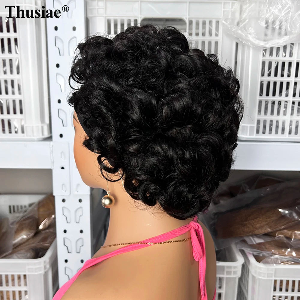 Short Curly Glueless Headband Half Wig None Lace Front Machine Made Raw Virgin Human Hair Wigs Wear and Go