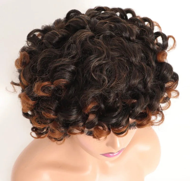 Synthetic  With Bangs Black Red Hair Shoulder Length Heat Resistant Fiber for Africa America Black Women  Afro Kinky Curly Wig