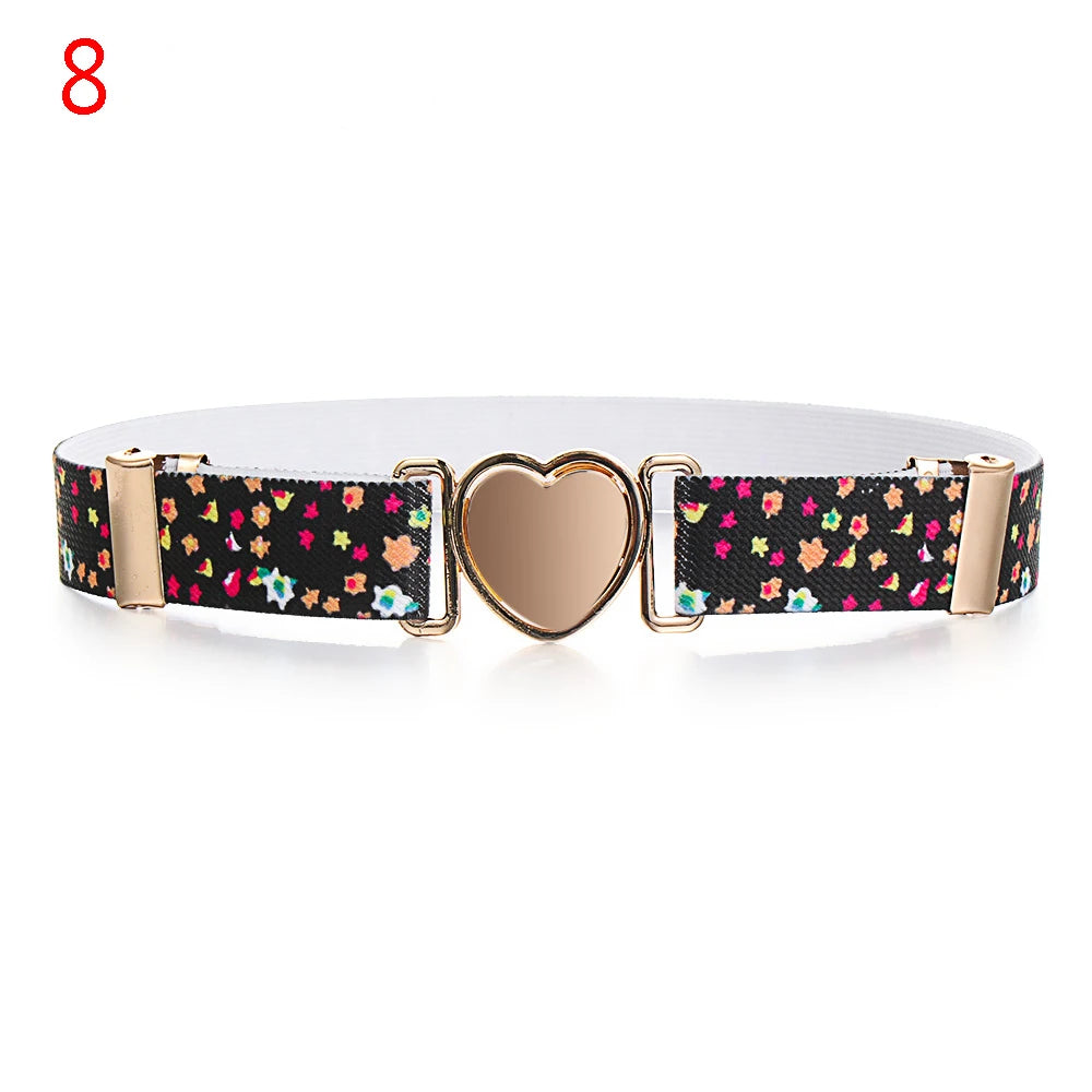 Adjustable Kids Elastic Belts Heart Belt Girl Dresses Stretch Waist Belt Multicolor Uniform Belt Clothing Decoration Accessorie