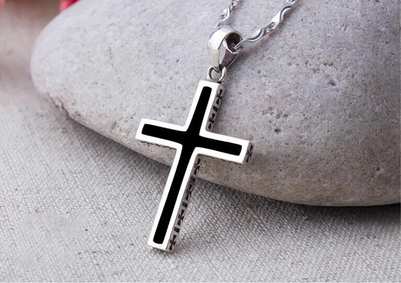 Trendy Black Cross Pendant Necklace For Men Choker Accessories Fashion Male Silver 925 Necklaces Jewelry Choker Women Bijou