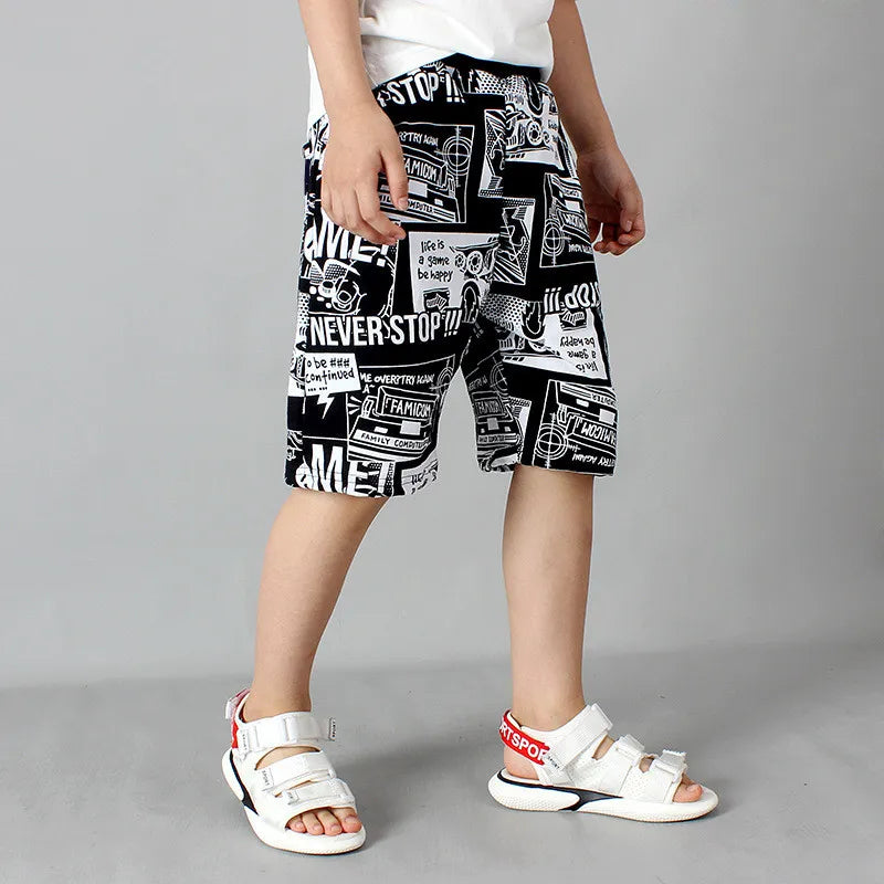2026 New Summer Kids Boys Knitted Shorts Patchwork Striped Soft Cotton Sporty Shorts For Teenagers Big Boys 2-14 Years Wear