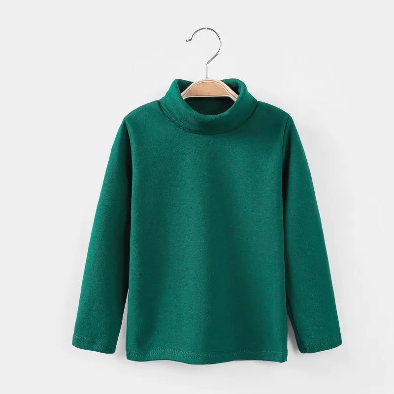 2024 Autumn Winter Girls Sweaters Cotton High Collar Boys Knitted Pullover Candy Color Kids Sweater Children's Clothing3-14Y