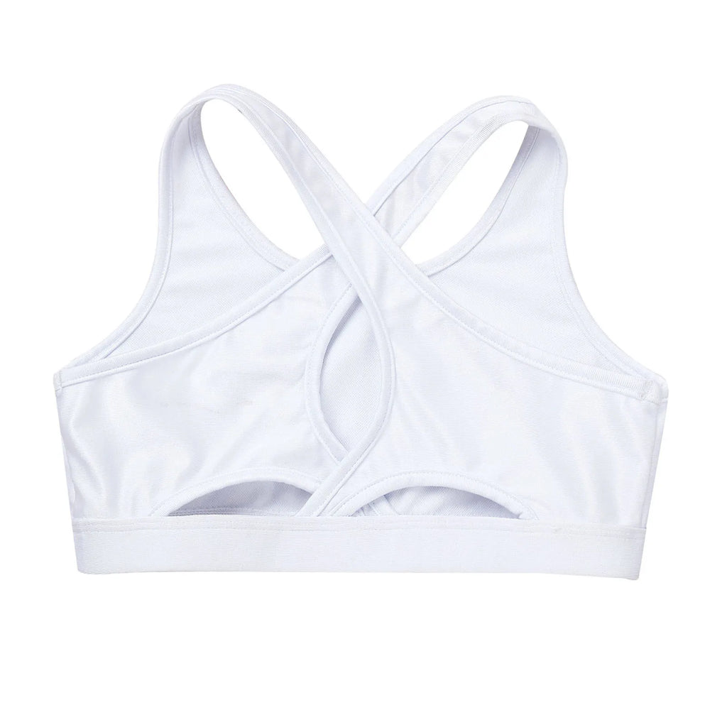 Kids Girls Sports Tracksuit Bra Vest Sleeveless Keyhole Back Camisoles Gymnastic Costume Street Dancewear for Running Gym Yoga
