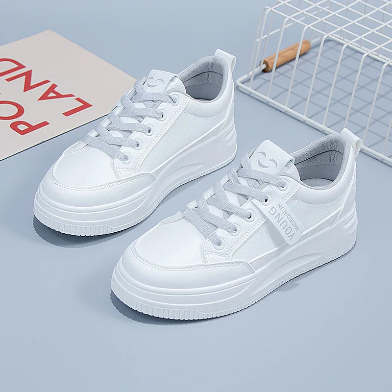 Comfortable PU Leather Tennis Shoes Low Top Lace Casual Sneakers Mesh White Flat Sneakers for Summer