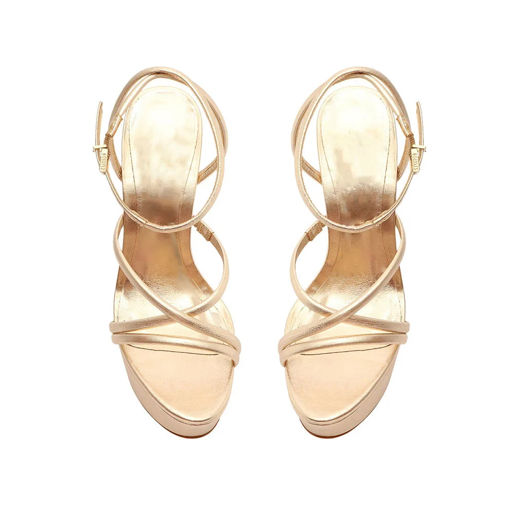 Summer Sexy High Heel Platform Sandals Trendy Sandals for Women Gold  Ankle Buckle Party Shoes for Ladies
