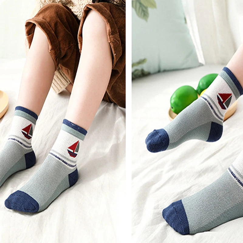 Kids Socks 2023 New Spring Summer Cotton Breathable Mesh Boys Girls Socks 3- 15 Year Children Socks 5 Pairs / Lot