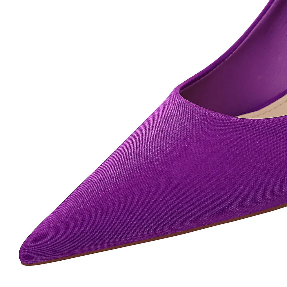 18249-A2 BIGTREE European and American Fashionable Women's Shoes Simple Shallow Mouth Silk Women's High Heels