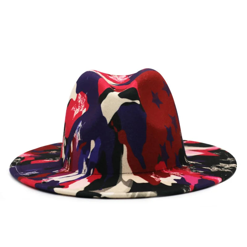 Fedora hat Women's hat wide-brimmed hat Fedora hat autumn winter men retro fashion tie-dye felt jazz Panama hat wedding hat