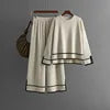Women's Knitting Two-piece Suit Round Neck Long-sleeved Split Top+long-pants Sweater Two-piece Sets