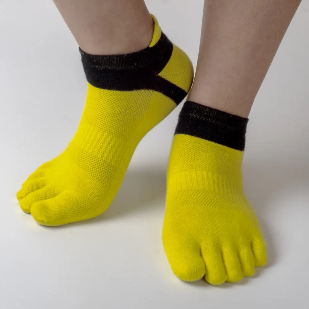 Mens Sock Finger Toe Socks Sport Ankle Mesh Cotton Short White Sock Sweat Absorbing Breathable with Fingers
