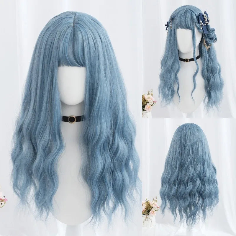 VICWIG Synthetic Hair Long Wavy Purple Green Black Blue Brown Cosplay Wig with Bangs for Women
