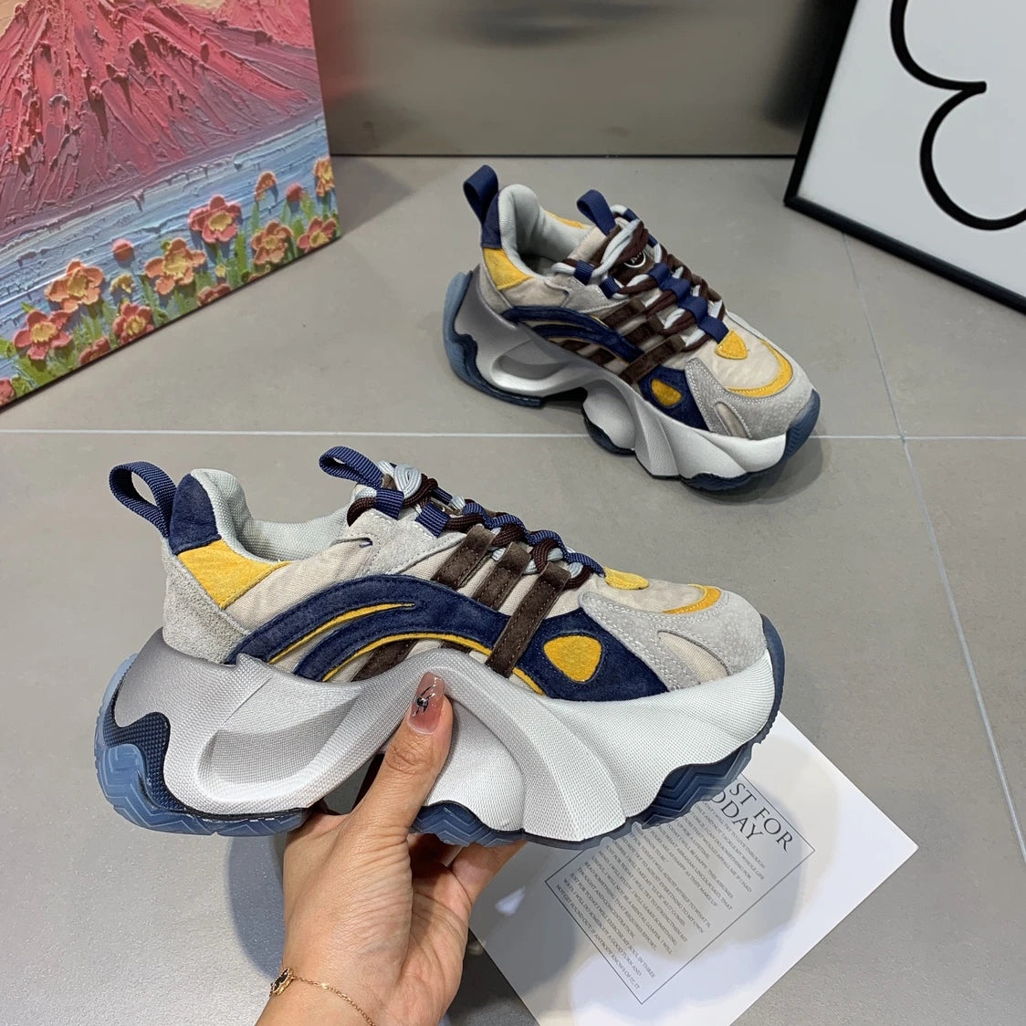 Casual Autumn Platform Sneakers Comfortable Lace-Up Breathable Tennis Walking Shoes Anti-Slippery Chunky Rubber Outsole