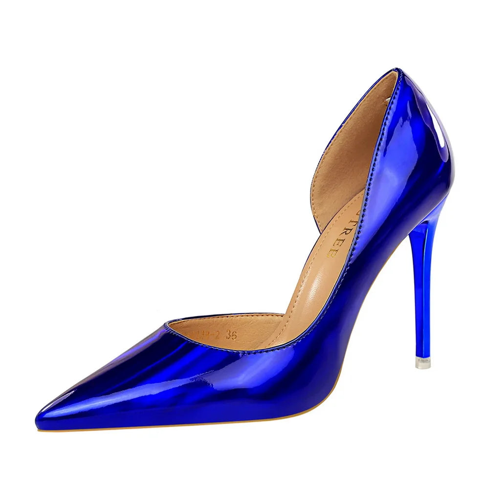 18188-2 BIGTREE Metal Feeling 9.5 CM Stiletto Heel Single Shoes Shallow Mouth Pointed Toes Women's Shoes Sexy  High Heels