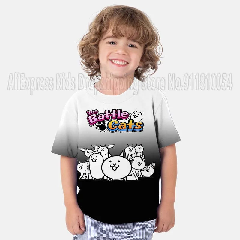 Kids The Battle Cats T Shirts Boys Girls Cartoon Game 3D Print Tshirts Summer Toddler Children Short Sleeve T-shirts Camiseta