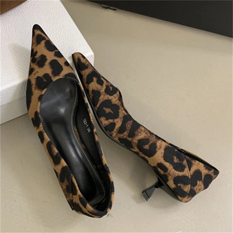 2025 Summer Latest Design Women's High Heels Sexy Leopard Pattern Shallow Mouth Hard-Wearing Platform Shoes Pointed Fashion