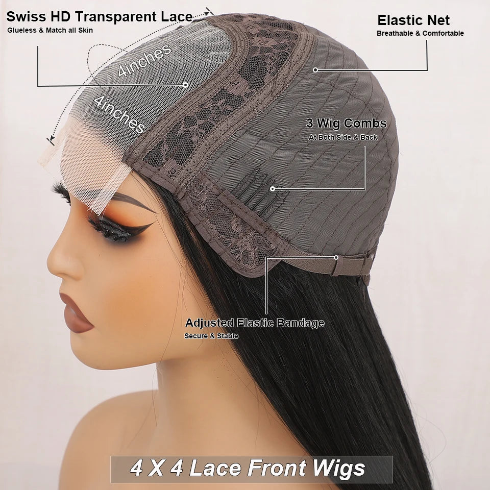 For Black Lace Front Wig for Women 4x4 Transparent Lace 180% Density Natural Hairline-Cosplay & Daily Use Synthetic Wig