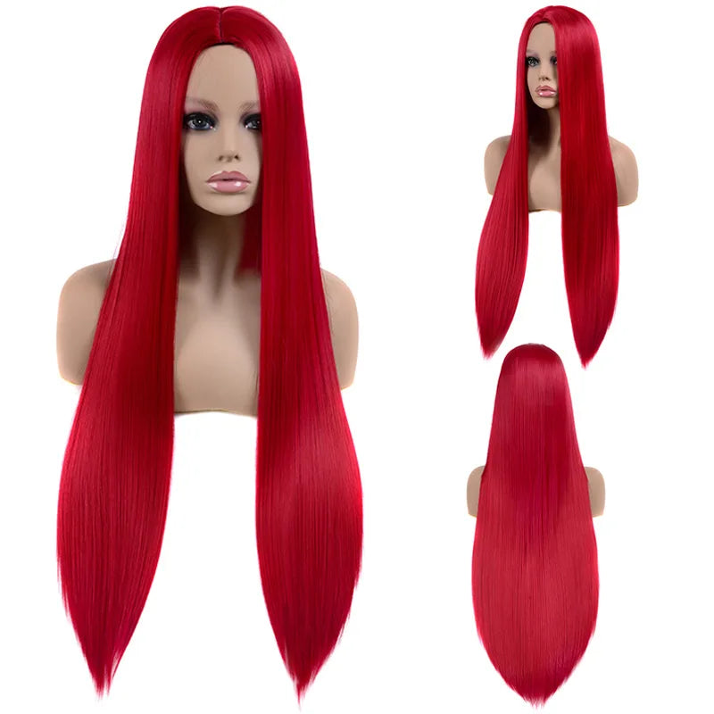 Black Bug 27# Wig Synthetic Heat Resistant Long Straight Middle Part Line Custom Cosplay Hair Wigs 28 Inches Party Hairpieces