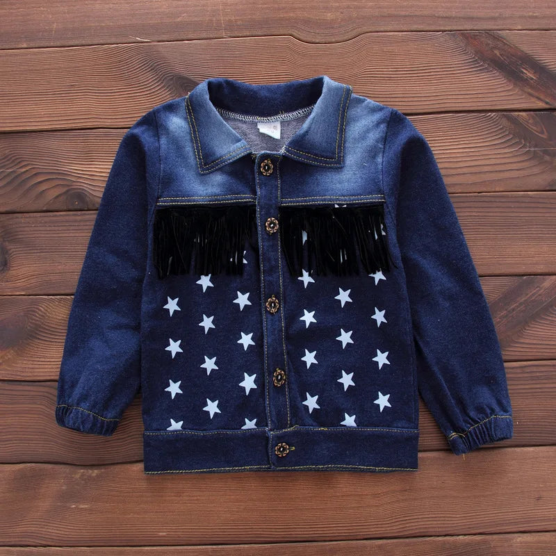Kids New Denim Jacket Boys Coat Toddler Sport Clothes Suit Clothing Set Cotton Jeans Coat T-shirt Pants Star Tracksuit Children