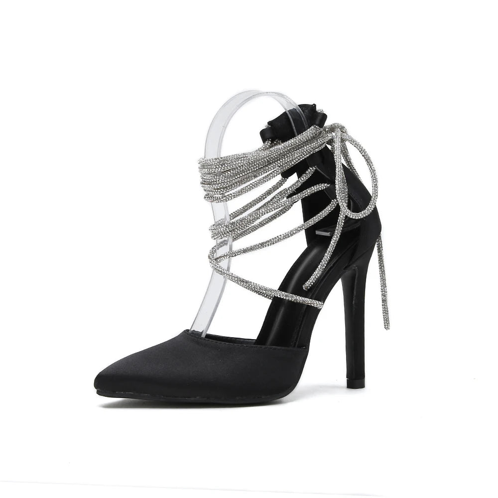 Sandalias De Damas Fancy Closed Toe Designer Strappy Lace up High Heels Shoes with Straps