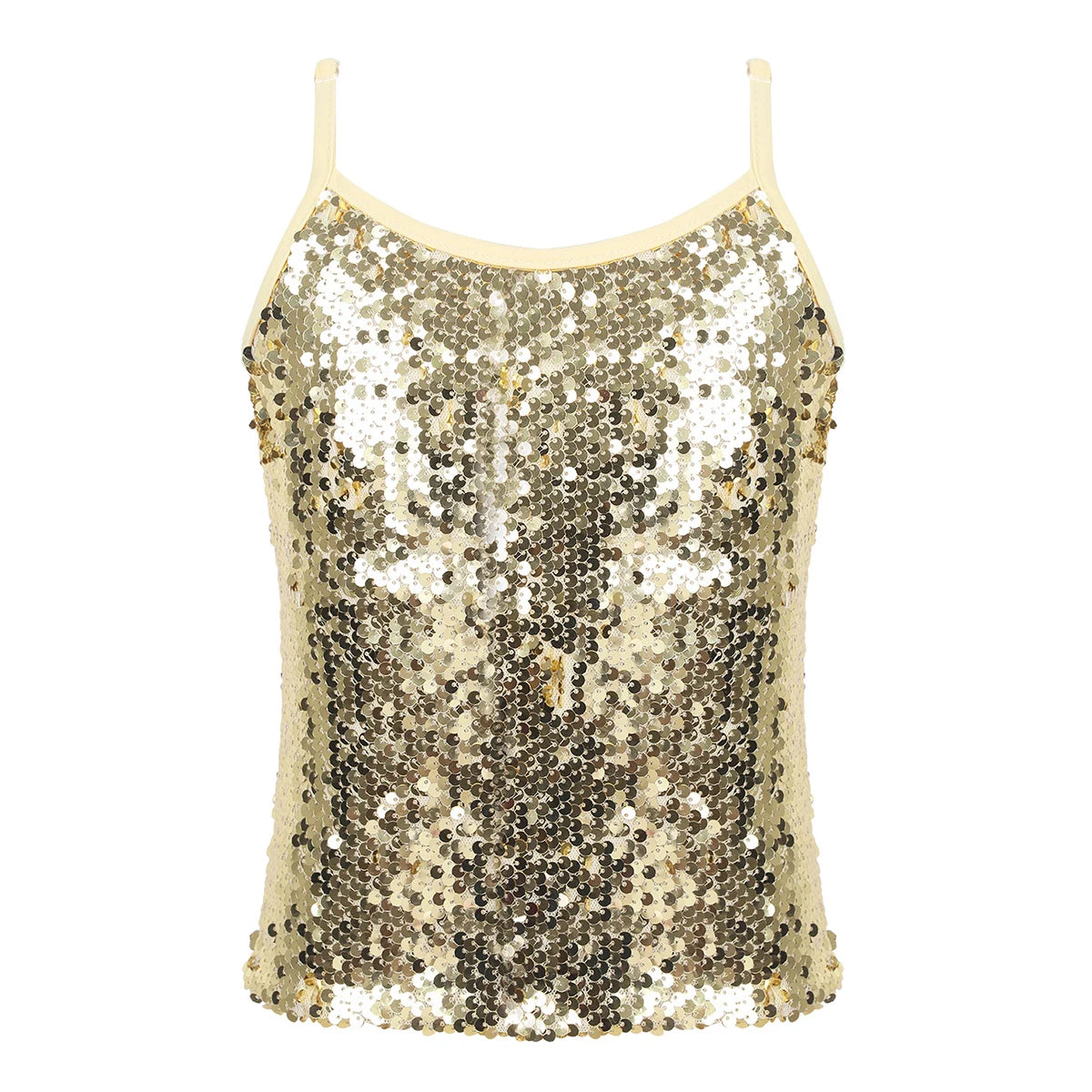 Kid Girl Sparkly Sequin Camisole Hip Hop Jazz Dance Tank Tops Spaghetti Straps Workout Gymnastics Vest Shirt Performance Costume