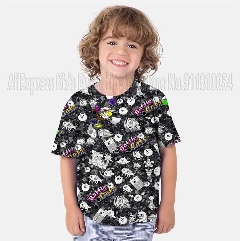 Kids The Battle Cats T Shirts Boys Girls Cartoon Game 3D Print Tshirts Summer Toddler Children Short Sleeve T-shirts Camiseta