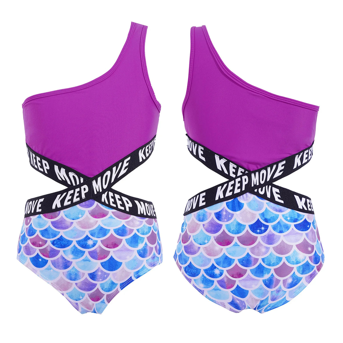 Kids Girls Hollow Out One-piece Swimwear Single Shoulder Letter Print Bodysuit Swimsuit Pool Bathing Suit Beachwear Sportswear