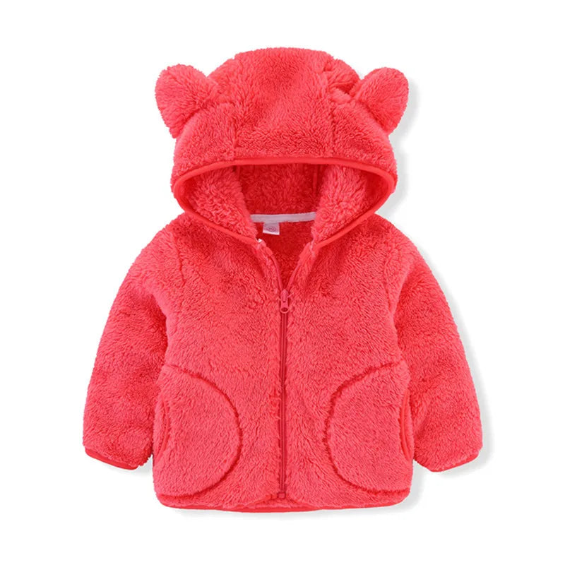 Colorful Fleece Hoodies 2-6T Long Sleeve Zipper Baby Coats for Boys & Girls Cute Hooded Jackets Kids Outerwear for Autumn Spring