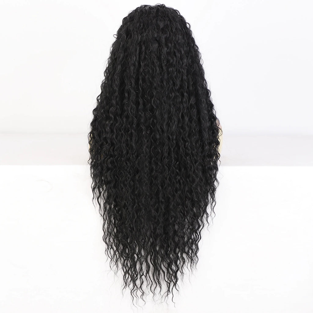 Wholesale Curly Synthetic Wig Premium Futura Fiber Heat Resistant 34inch T Part  Lace Front Glueless Cheap Wigs for Women