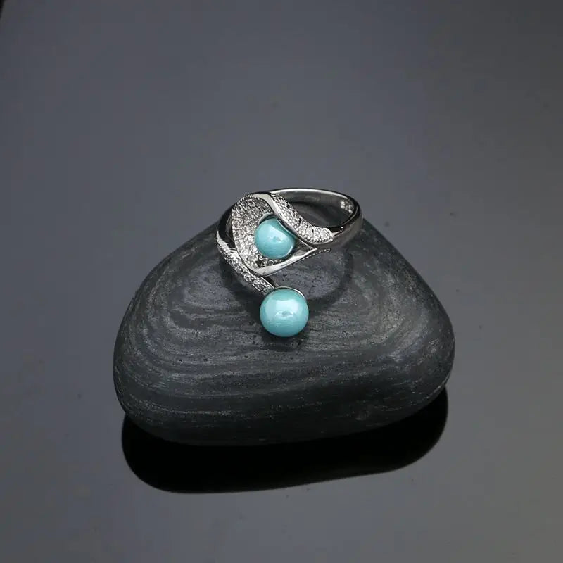 925 Silver Jewelry Sets For Women Party Accessories Blue Pearl Beads White Crystal Earrings Necklace Peandant Ring Set